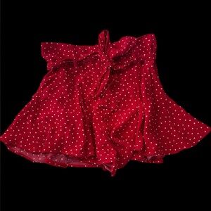 Zara Red White Polka Dot Skort shorts high waist belt pockets small